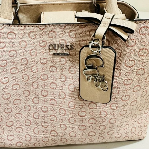 GUESS Light Pink Logo‎ Satchel Handbag W/ Removable Crossbody Strap Faux Leather - Picture 9 of 12